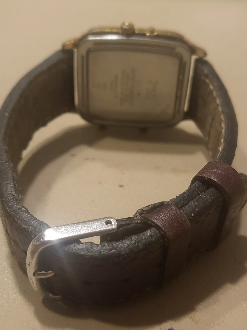 Vtg Timex Goldtone/Tan Leather Ana-Digi Alarm Chrono Men's Watch